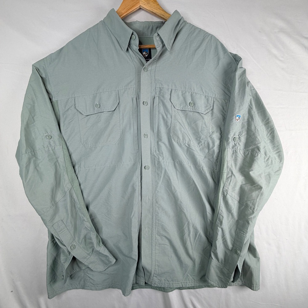 Kuhl Airspeed Shirt Mens XXL Sage Green Long Sleeve Mesh Vented Hiking Button Up